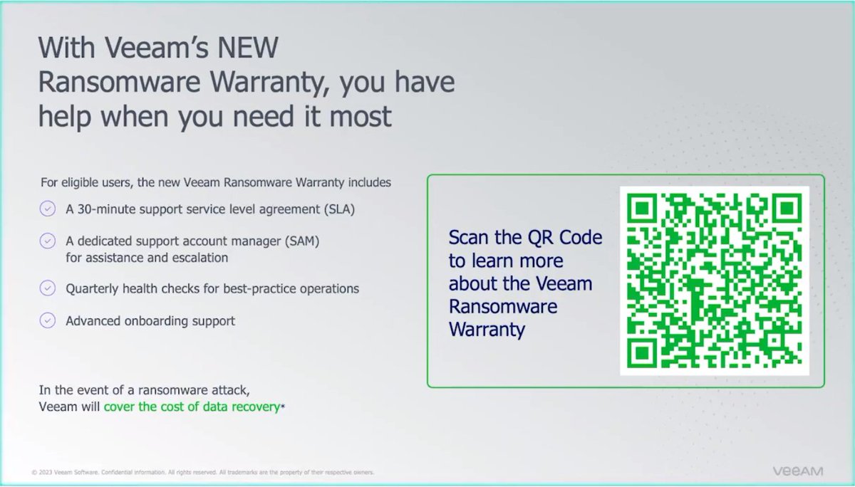 Wow - Ransomware Warranty with Veeam v12!  How can you beat that with @Veeam @VeeamVanguard #Veeamv12