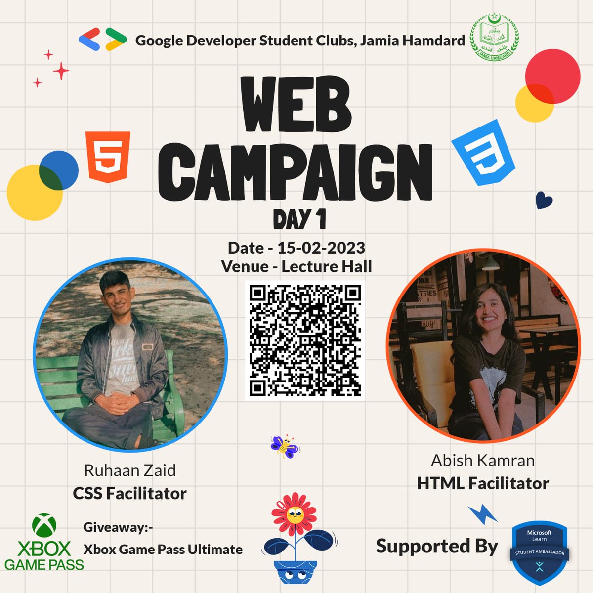 gdg__jh's tweet photo. Join us for an exciting workshop on Web Development, WEB CAMPAIGN! Learn from HTML Facilitator Abish Kamran and CSS Facilitator Ruhaan Zaid. Don't miss this opportunity to kick start your journey in Web Dev! See you there! #GDSCJH #WebDevelopment #WebCampaign #HTML #CSS https://t.co/t2tlcT7Mgu