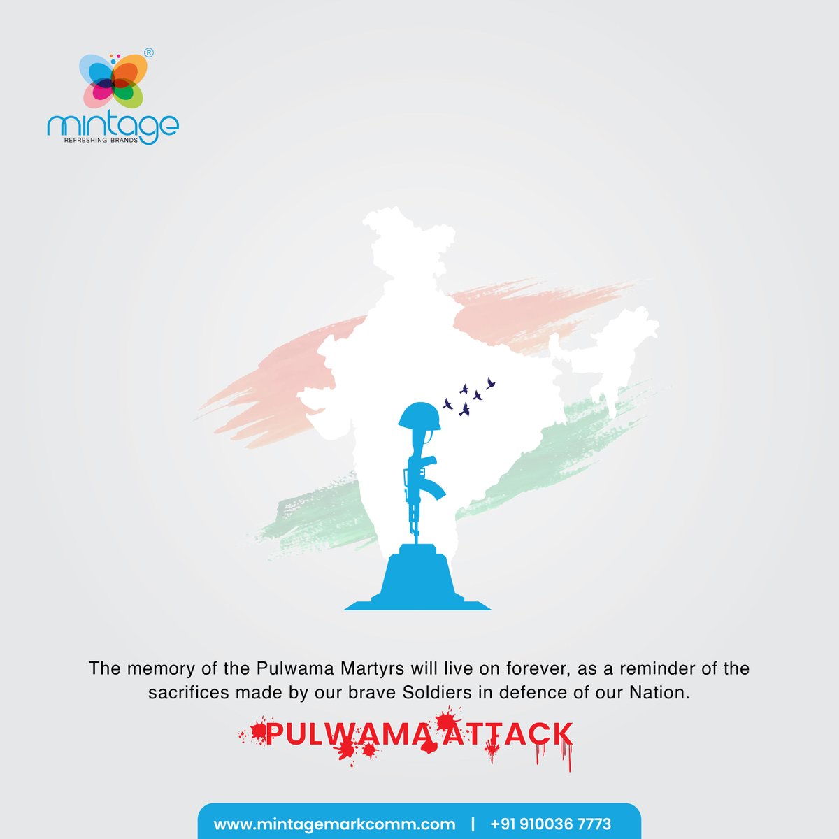 mintagemarkcomm's tweet photo. Honouring the memory of the brave soldiers who made the ultimate sacrifice in Pulwama to defend our Nation.
.
.
.
#mintage #mintagemarkcomm #pulwamaattack #pulwama #blackdayforindia #blackday #14february #indianarmy #jayhind #tributetosoldiers #mediaconsultancy #onlinebusiness https://t.co/06MemdYhP6