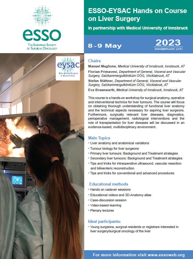 ESSOnews's tweet photo. 🚨ESSO-@EYSAC1 🙌 Hands on course on #LiverSurgery is 🔙 🚨 

🗓️ 8-9th May 2023
📍 Innsbruck, 🇦🇹

ℹ️ https://t.co/uvlBy6hvii

@SStattner @cdopazo1 @FPrimavesi @ASchnitzb 
#SoMe4Surgery @hpb_so #HPB #SoMe4HPB @ILCAnews @HPB_influencer @TheAhpbaPodcast @imed_tweets #ESSOcourses https://t.co/Au8S1SiDDW