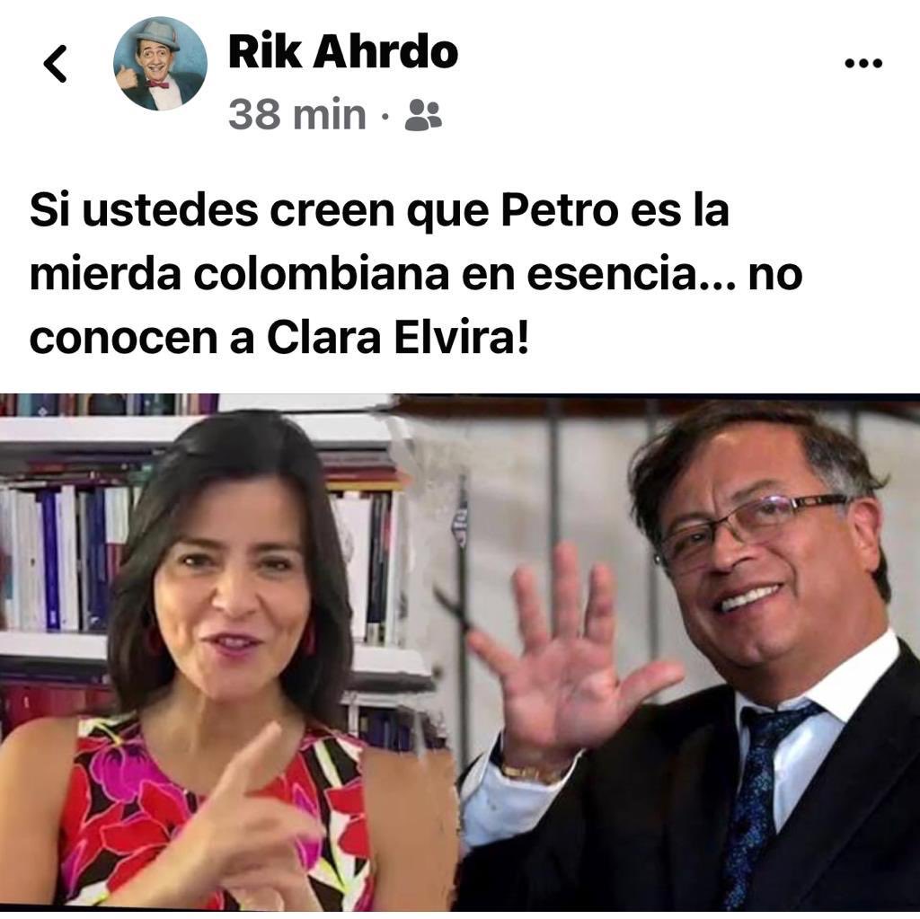 JBCPERU's tweet photo. La comparación es arbitraria, #Petro es peligroso porque tiene poder, #ClaraElvira solo tiene un portal insignificante. Sé que es malévola como bella, pero este tipo de mujeres tienen un encanto especial. https://t.co/aA0PaHhSgp