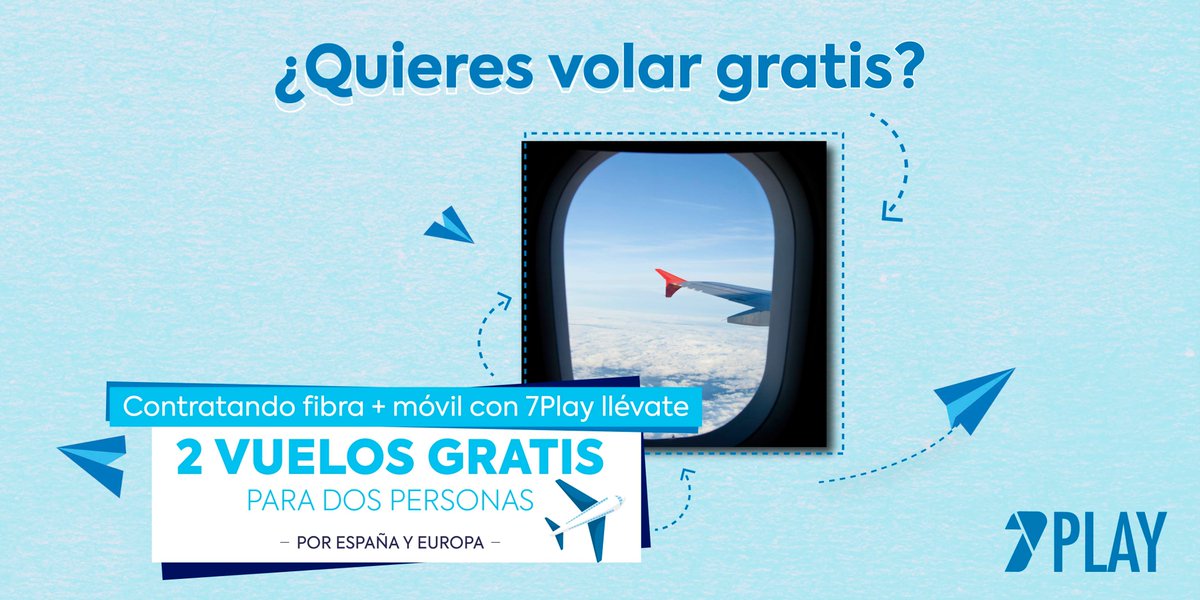 7PlayOficial's tweet image. ¿Quieres volar GRATIS? ✈️¿Todavía no has aprovechado nuestra promoción? Ven a 7Play, contrata una tarifa de Fibra + Móvil y llévate 2 vuelos ✈️GRATIS para dos personas por España o Europa.
¿A qué esperas?🤗
.
.
.
#7Play #volar #viajes #gratis #españa #europa #fibra #móvil #tarifa