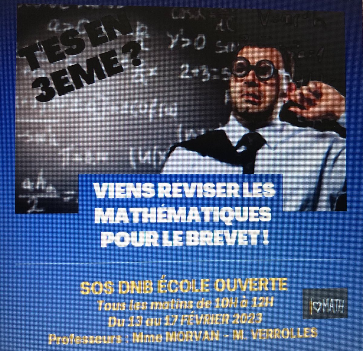 Ça travaille dur ce matin à l’Ecole Ouverte du collège Robespierre! Stage de préparation DNB mathématiques tous les matins pour nos 3èmes. Presqu’un élève sur 2 présent 👍#motivation#persévérance#ambition