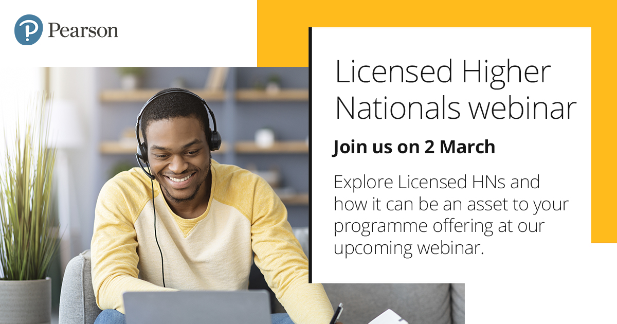 PearsonBTECAppr's tweet photo. Join us in 2 weeks’ time for an overview of Licensed Higher Nationals, designed for Universities looking to expand their offering

Book your place for Thursday 2 March 10:30am ⬇️ 
https://t.co/D2EBTK05eZ https://t.co/ioregIEWt4