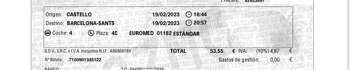 osalcedovila's tweet photo. Hola @renfe mientras ponéis el trenecito a 7€ para ir de fiesta a fallas a los madrileños (360km en alta velocidad) os adjunto lo que me cuesta a mi el Euromed a Castellón para ir a ver a mi familia (240km)  53,55€ solo un trayecto. https://t.co/R32o7G8XTS