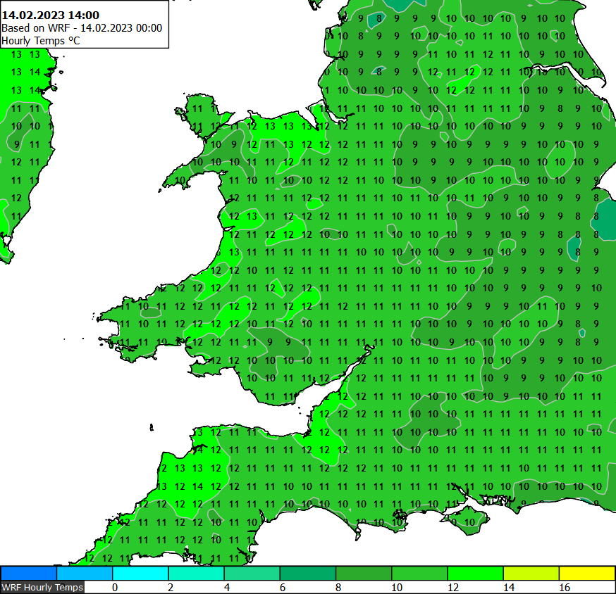 MetraWeatherUK's tweet image. Today may possible become the mildest day of the year so - The lee of high ground over parts of north #Wales and #SWEngland temperatures may 13C or 14C, with a low prob of reaching 15C or 16C.