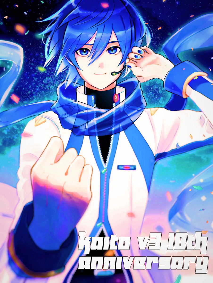 kaito (vocaloid) male focus 1boy blue hair blue eyes scarf blue scarf blue nails  illustration images