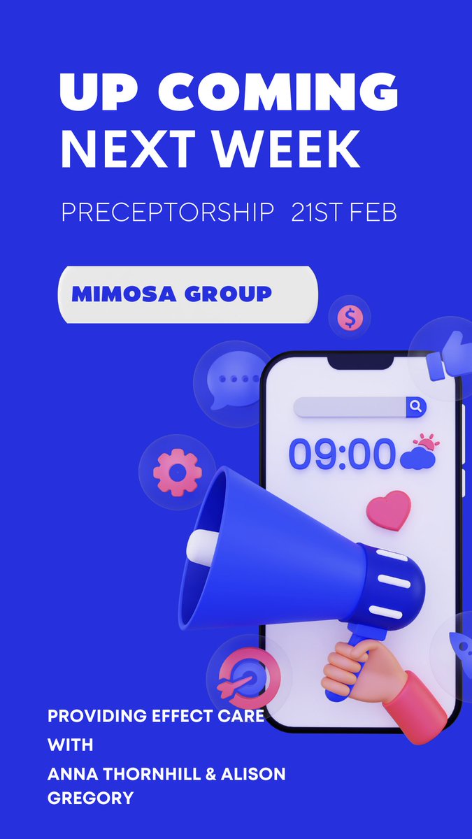 PreceptorshipST's tweet photo. Up Coming next week, Mimosa Preceptorship group
Providing Effective Care with Anna Thornhill & Alison Gregory
See you Tuesday 21st Feb from 9am #preceptorship
#teamsolent #effectivecare #develop #grow #mimosagroup #preceptees #preceptors #becomeachampion https://t.co/gWf7INIFII