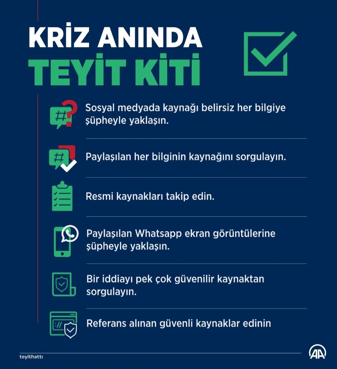 aylintutgun's tweet photo. Sosyal medya için teyit kitine dikkat edelim... #sosyalmedya #teyit #Dezenformasyon #yalanhaber ... Resmi kaynakları takip edelim... @iletisim @dmmiletisim ... Sosyal medyada dolaşan her bilgiye inanmayalım ve yaymayalım... #depremsondakika #depremzede #fakenews #yalan #sahte https://t.co/ncfK8GBDcQ