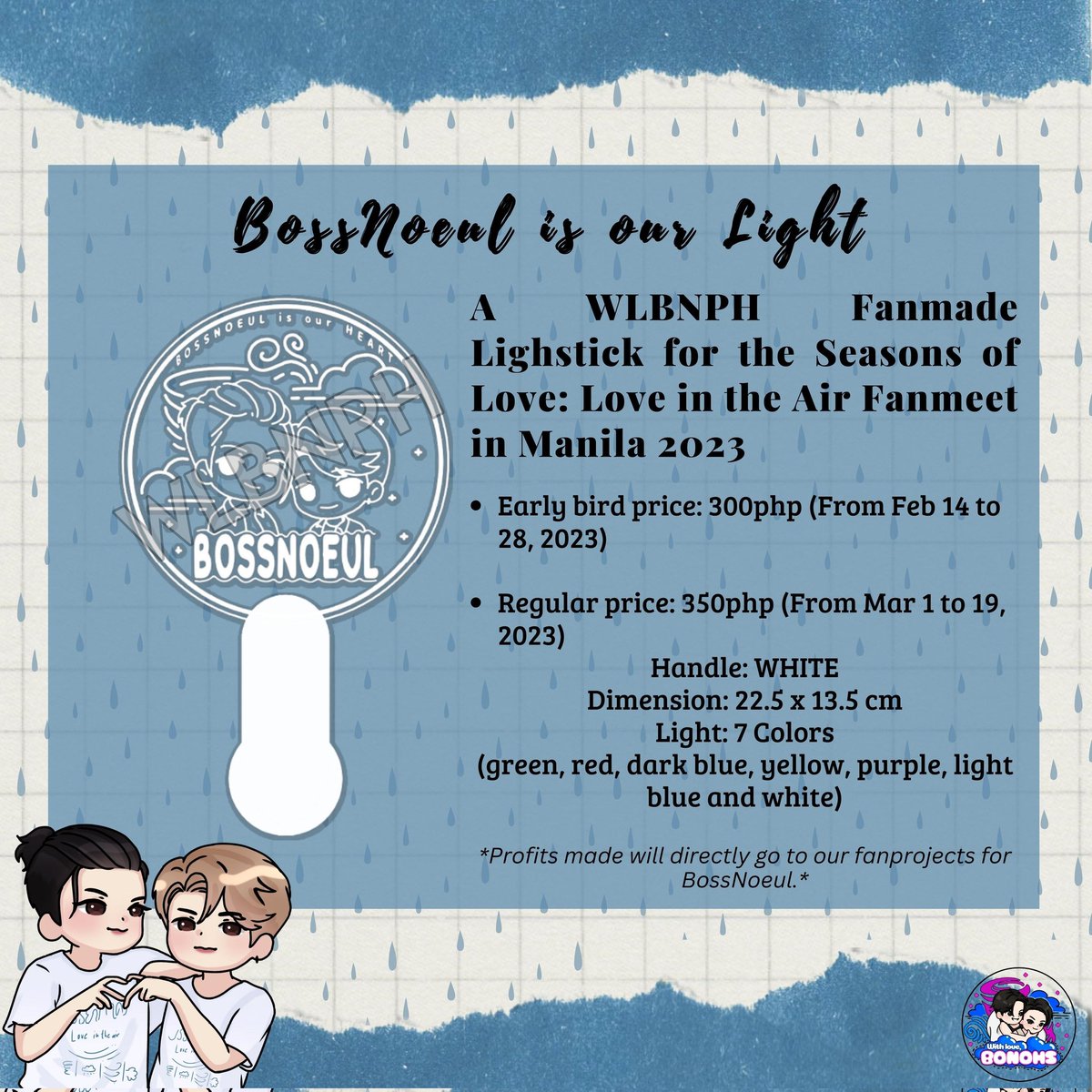 withlovebonohs's tweet photo. ✨️ #BossNoeul is our Light ✨️

A WLBNPH Fanmade Lighstick for #SSOFLOVEINTHEAIRMNL2023

For pre-order: https://t.co/TtnNdzwGA4

💵PAYO

💫 Early bird: 300php
(Feb 14 to 28)

💫 Regular: 350php
(Mar 1 to 19)

#BoNoh #Bosschaikamon
#Noeulnuttarat #ShawtyBoss #MagentaBoy https://t.co/qxuBsk199e