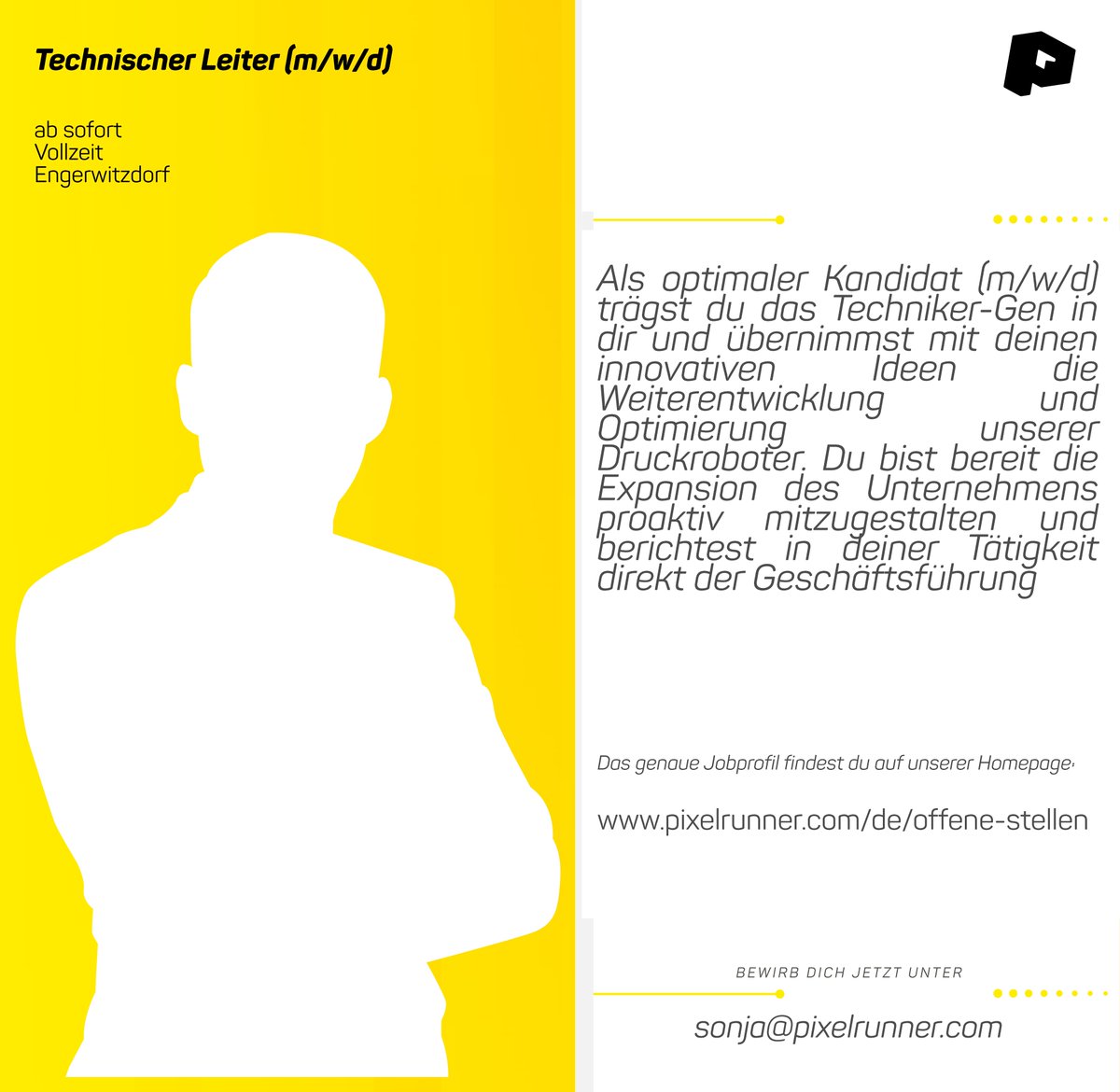 pixelrunnergmbh's tweet photo. Wir suchen DICH ️für unser Pixelrunner Team!
#bepartofit https://t.co/IHWvNLsGsT