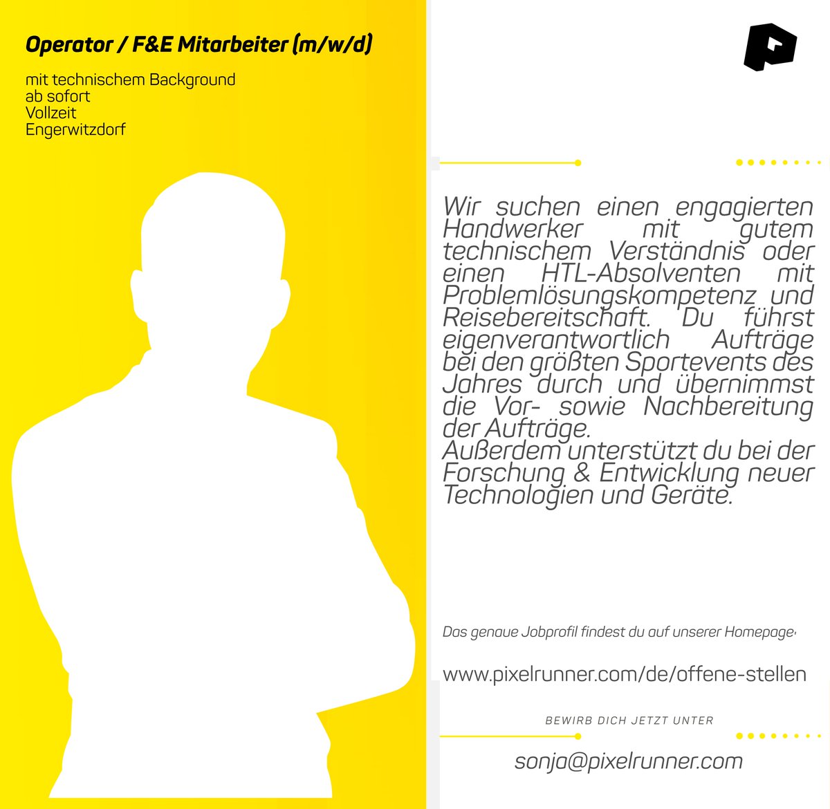 pixelrunnergmbh's tweet photo. Wir suchen DICH ️für unser Pixelrunner Team!
#bepartofit https://t.co/IHWvNLsGsT
