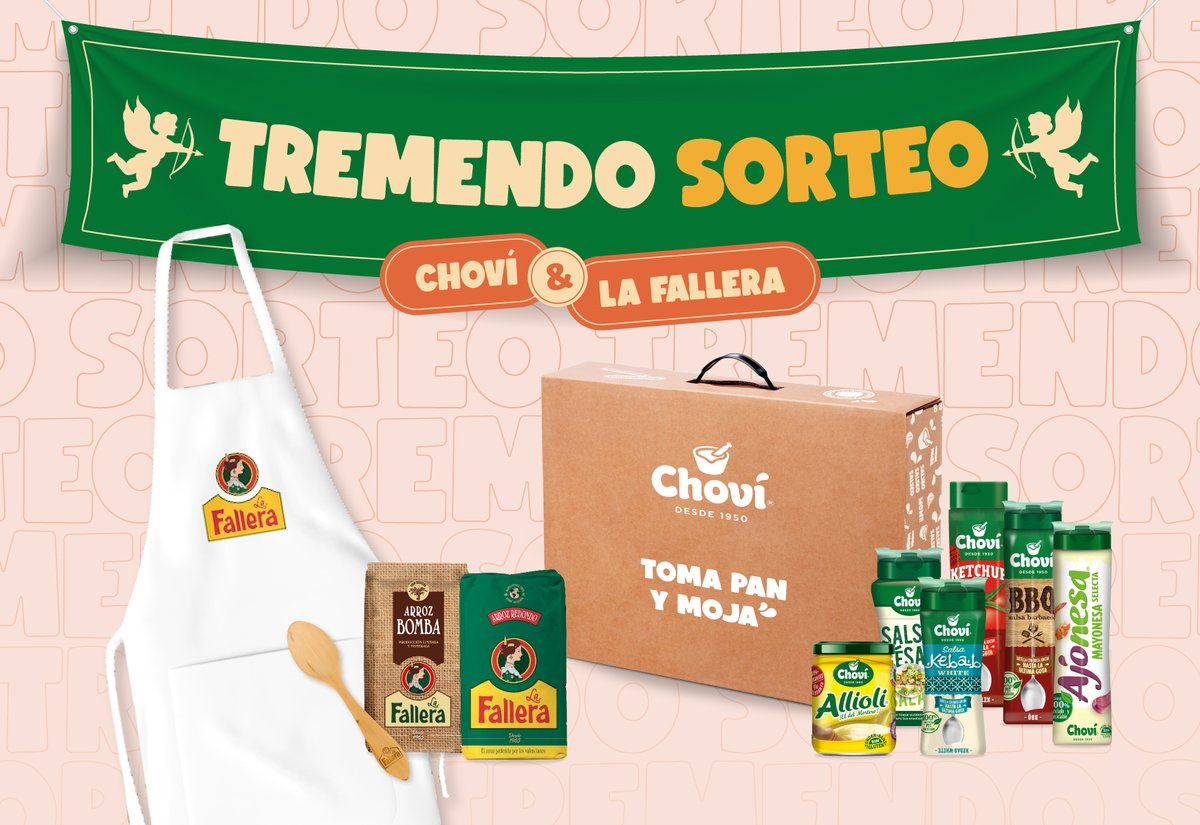 Para celebrar nuestro amor, SORTEAMOS junto a <a href="/arrozlafallera/">La Fallera</a> 3 lotes de salsas y arroz para que te des un homenaje con tu crush 😍  Solo tendrás que... 

1️⃣Seguir a <a href="/arrozlafallera/">La Fallera</a> y <a href="/salsaschovi/">Salsas Choví</a> 
2️⃣Menciona a esa persona con la que haces match
3️⃣Hacer RT

#MatchLaFalleraXChovi