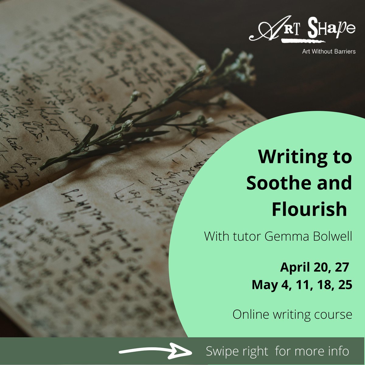 ArtShape's tweet photo. How can writing improve our quality of life and bring us joy? On this course you'll find plenty of ideas and exercises with which to experiment. #artshape #inclusivewriting #local #learnonline #glos #gloucestershire #writing #inclusivepoetry #wellbeing https://t.co/bUelXRIRsg