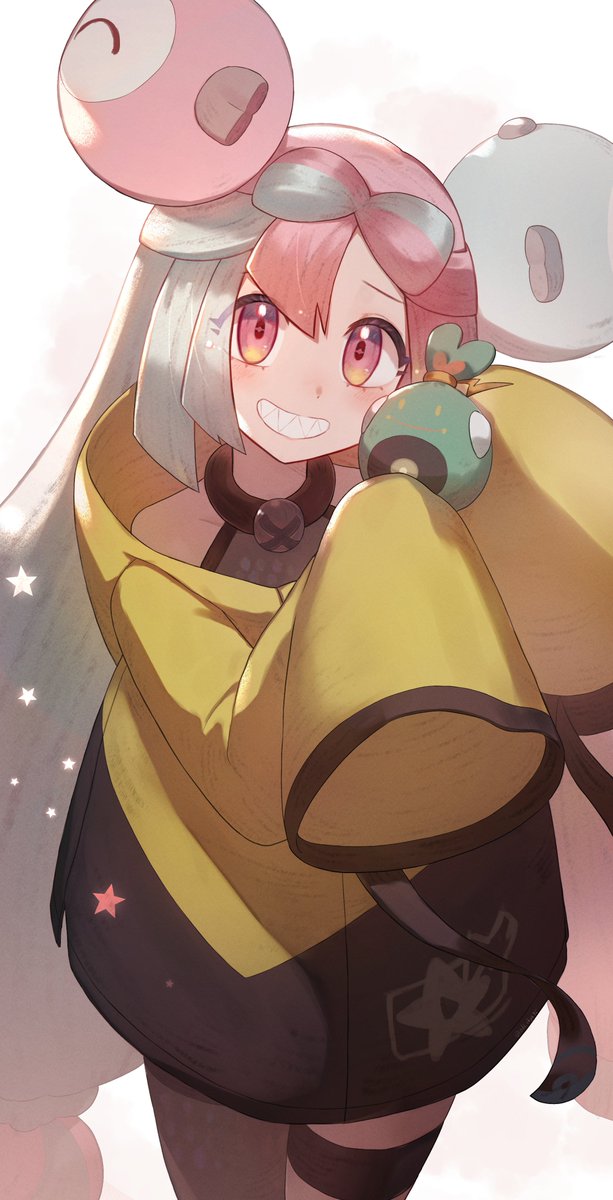 iono (pokemon) 1girl character hair ornament yellow jacket sharp teeth teeth jacket sleeves past wrists  illustration images