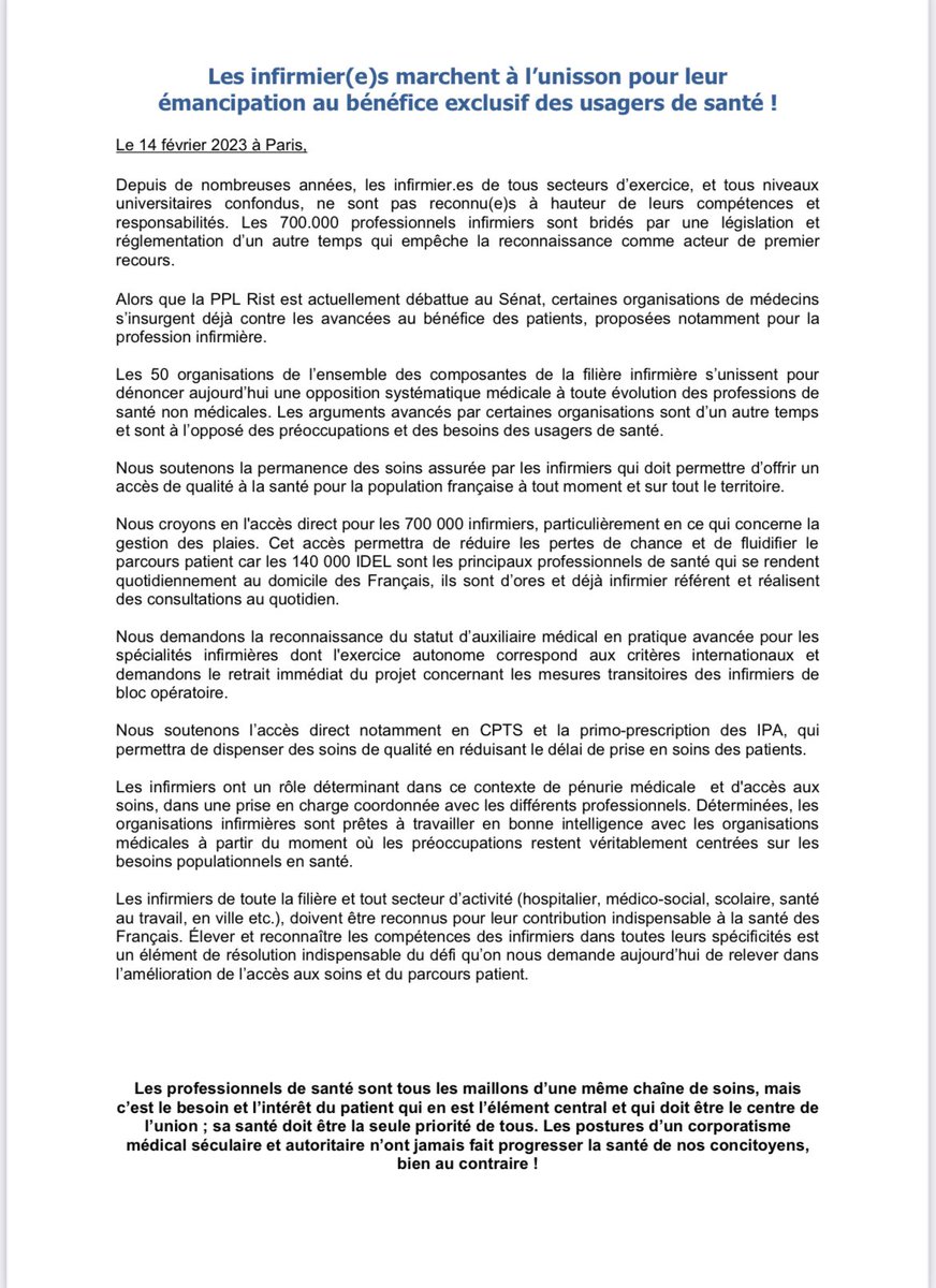 IPAssociationVL's tweet photo. Aujourd’hui la profession infirmière d’un seul corps se lève pour dire STOP au corporatisme médical #InfirmiersPasTroufions

@CDeroche_Senat @imbertcorinne17 @Senat @gerard_larcher @FrcsBraun @olivierveran @GG_RMC @MG_France @CSMF_officiel @MedPourDemain @Drmartyufml https://t.co/EACAP84tUe