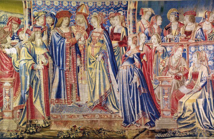 PastMattersPod's tweet photo. Happy Valentine’s Day 💕- hope you all have a better time than Princess Mary Rose Tudor had in her marriage to King Louis XII of France… the ceremony is depicted here in the famous Marriage Tapestry at @hevercastle and was the subject of a podcast episode in my first season. https://t.co/tZSKdqR19E