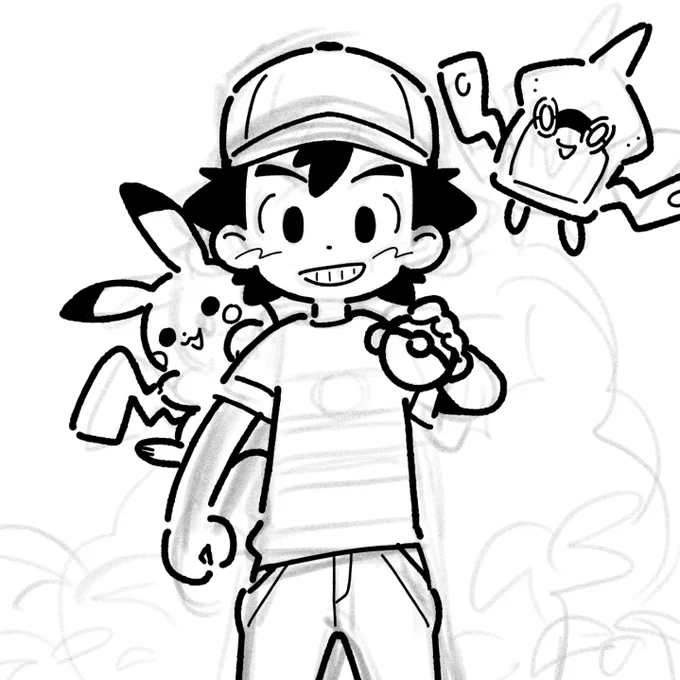 バレンタインデーらしい絵描くつもりが息子のためにアローラサトシになっていた。 