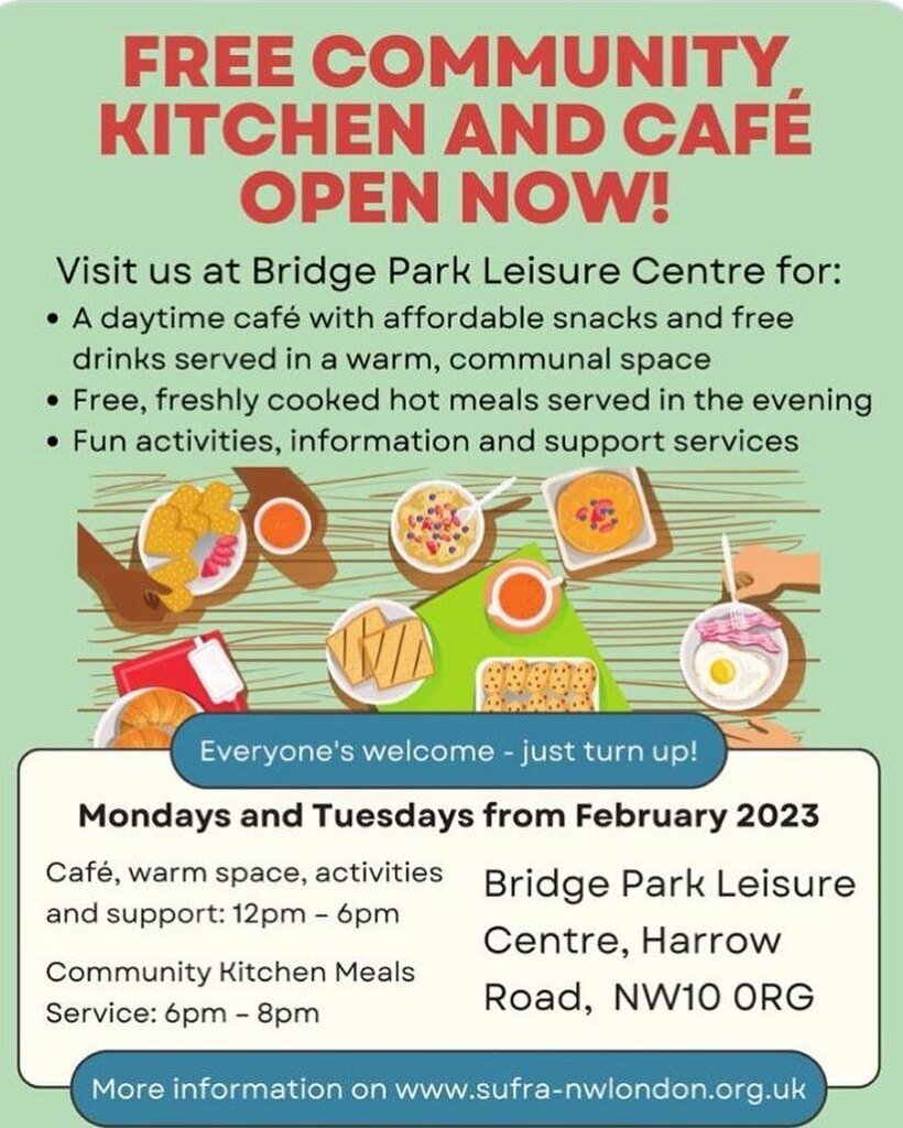 KensalCovidSupport (@kgmutualaid) on Twitter photo How wonderful is this!? The free community cafe is open at Bridge Park Leisure Centre thanks to <a href="/sufranwlondon/">Sufra NW London</a> <a href="/brentcouncil/">BrentCouncil</a> @cityharvestlondon <a href="/thefelixproject/">Felix Project CanSat</a> ❤️
Visit on Mondays and Tuesdays 12-6pm
Community Kitchen Meals will be served 6-8pm.
If yo… instagr.am/p/Coo_JjoIO6K/ How wonderful is this!? The free community cafe is open at Bridge Park Leisure Centre thanks to <a href="/sufranwlondon/">Sufra NW London</a> <a href="/brentcouncil/">BrentCouncil</a> @cityharvestlondon <a href="/thefelixproject/">Felix Project CanSat</a> ❤️
Visit on Mondays and Tuesdays 12-6pm
Community Kitchen Meals will be served 6-8pm.
If yo… instagr.am/p/Coo_JjoIO6K/