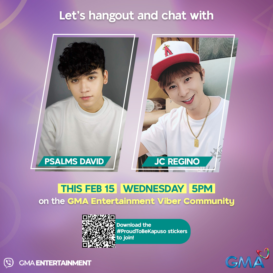 gmanetwork's tweet photo. Join The Clash alumni #PsalmsDavid and son of OPM Legend April Boy Regino, #JCRegino, on their Viber Chat session on the GMA Entertainment Viber Community tomorrow, Feb 15 at 5PM! See you, Kapuso!❤️

Are you a part of the #GMAViberCommunity yet? Join HERE: https://t.co/MFDJsuXToy https://t.co/De7bxooLIT