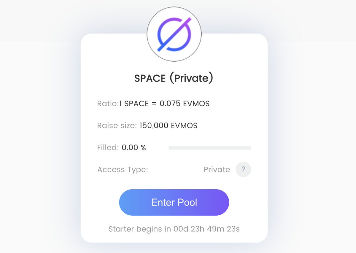 1 DAY to SpaceFi IDO!
app.spacefi.io/#/starter

Private: 02.15 11:00 AM (UTC)-02.17 10:00 AM (UTC) or ends early if sold out

Public-1: some hours after Private ends
Public-2: some hours after Public-1 ends

🏆Giveaway 5 WL for RT&amp;Like promoters

#Evmos #zkSync #Cosmos #layer2
1/3