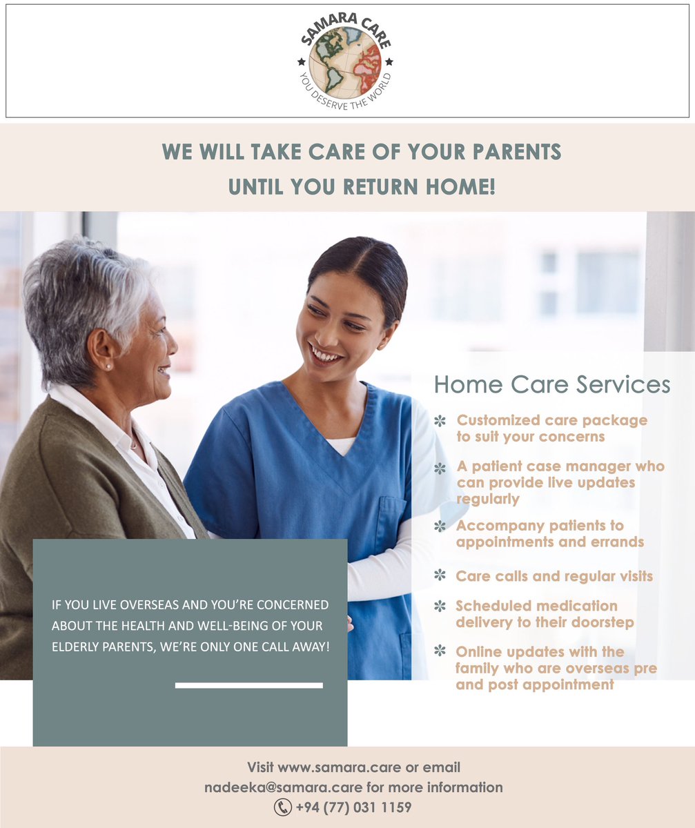 nads_tweets's tweet photo. Finally founded my own little thing - Samara Care. Name after my late uncle Deepal Samarasiri Jayasinghe.

We offer a premium home care service for the elderly in Sri Lanka whose kids live overseas. 

Visit https://t.co/A8BEdjyrwF for more information. https://t.co/s7ujCIFPiA