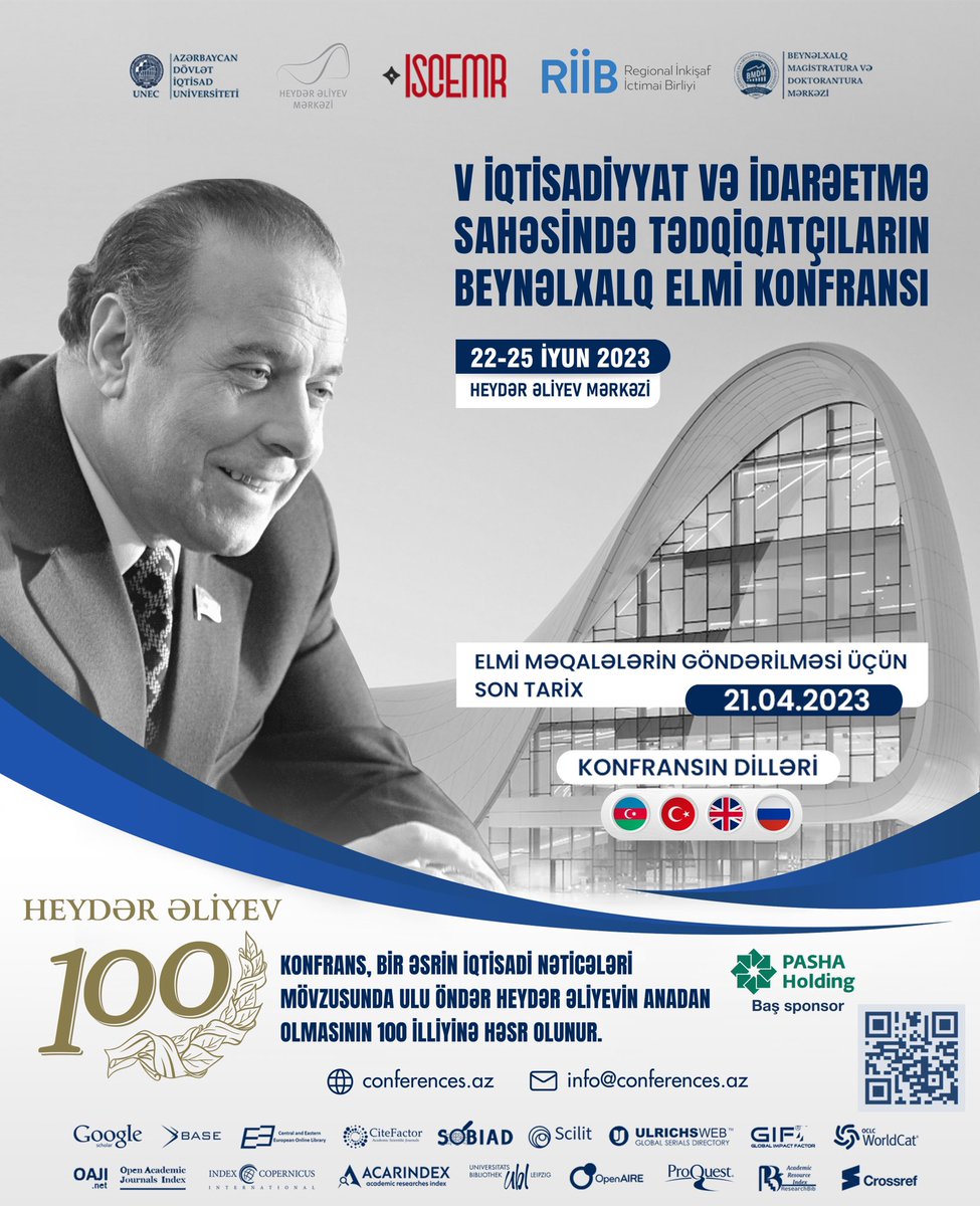 HA_Center's tweet photo. #HeydarAliyev100 #iscemr2023 #unec #bmdm #heydaraliyevcenter #riib #baku #azerbaijan #konfrans #conference #science #greeneconomy #strategicmanagement https://t.co/rOxi6qZ6oA