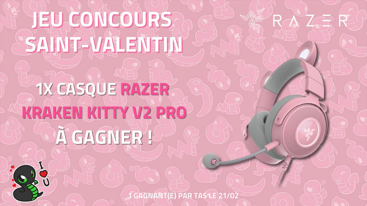 RazerFrance's tweet photo. Pour cette #SaintValentin, on te fait voir la vie en Rose... Quartz ! 💗

Pour tenter de GAGNER un Razer Kraken Kitty V2 Pro :

✅ Follow @RazerFrance
🔁 RT ce Tweet
💖 Envoie du love en commentaire

TAS le 21/02. Bonne chance ! 🐍🎁 https://t.co/PP2AGdYagk