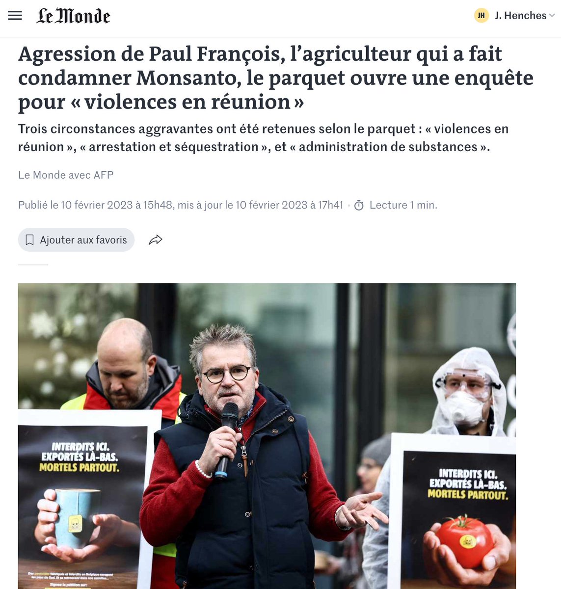 juliehenches's tweet photo. Le ministre de l'agriculture, très actif sur Twitter, n'a toujours eu aucune réaction à l'agression de l’agriculteur qui a fait condamner Monsanto. 

Paul François a été frappé et ligoté par 3 personnes qui ont tenté de lui faire avaler un liquide. 

Pas un sujet @MFesneau ? https://t.co/bpaqUSW2Pp