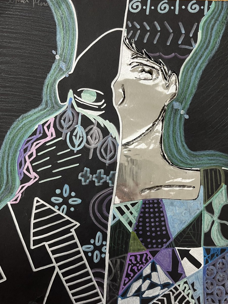 LaurenWellArt's tweet image. Principles of Design Metal Embossing! Students studied the Principles of Design and then created their metallic master pieces. They then cut out a section for the metal embossing.  #rennerart #rennerstrong #pisdcreatesart #k12artchat