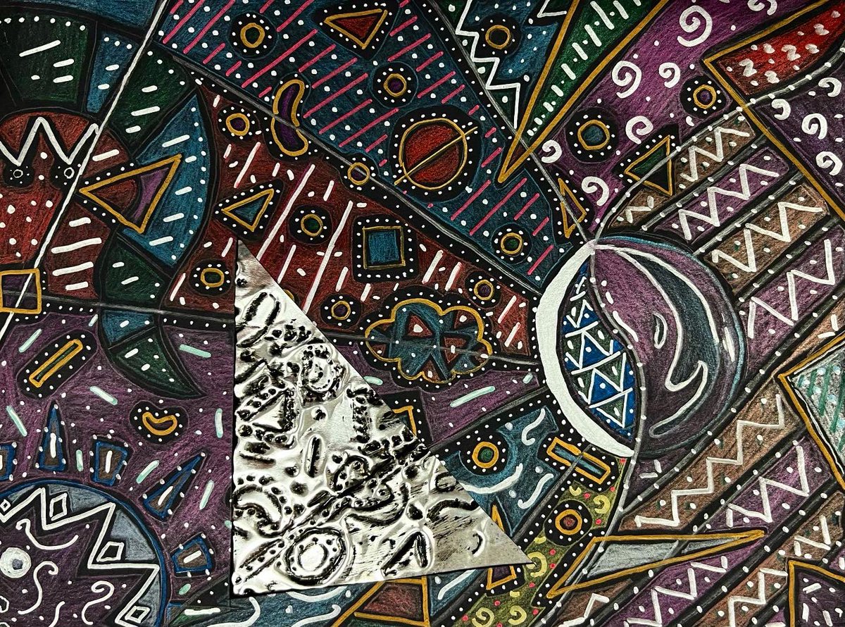 LaurenWellArt's tweet image. Principles of Design Metal Embossing! Students studied the Principles of Design and then created their metallic master pieces. They then cut out a section for the metal embossing.  #rennerart #rennerstrong #pisdcreatesart #k12artchat