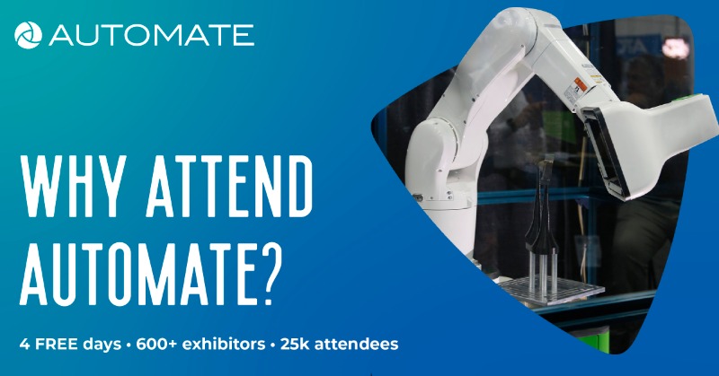AutomateShow's tweet photo. Automate, May 22-25 in Detroit, is a front-row seat to the latest automation tech and insights. Here, 600+ exhibitors, 200 speakers and 25K+ peers will gather for actionable inspiration. Best of all? Attendance is free.