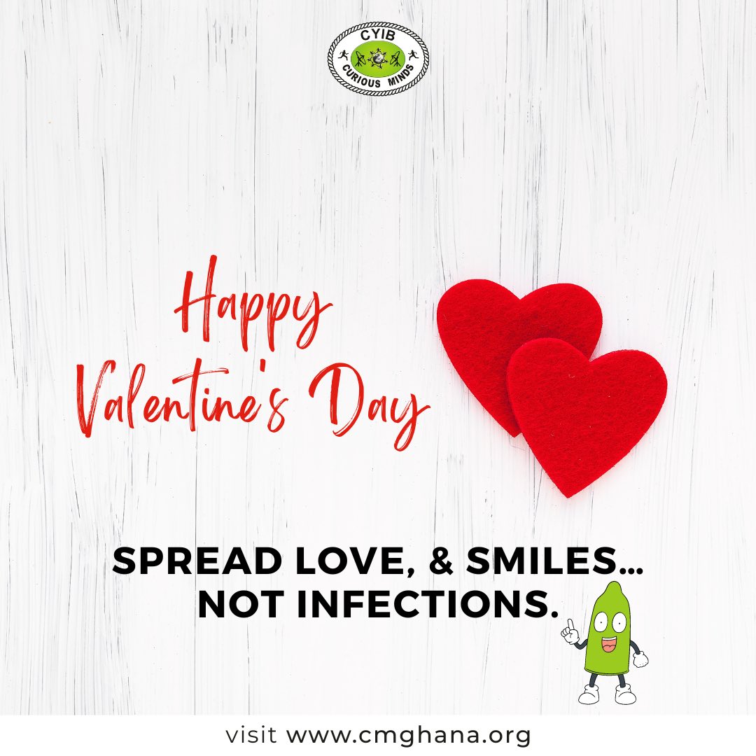 Happy #ValentinesDay!

As you go about showing love today, do well to protect yourself. 
Spread smiles, not infections.

#ValentinesDay2023 #CMGhana