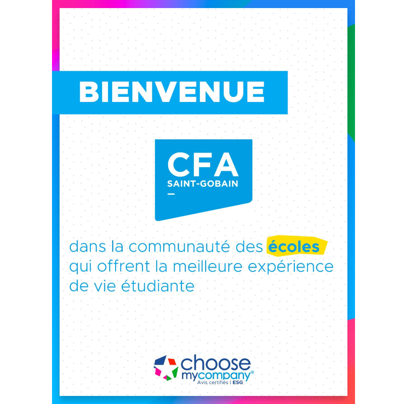 saintgobain's tweet photo. [#JoinUs]
👩‍💻Le CFA #SaintGobain rejoint la communauté des écoles et centres de formation qui offrent la meilleure expérience de vie étudiante !
✅Avec @ChooseMycompagny, les étudiants pourront partager leurs avis autour de plusieurs thématiques, sur leur propre expérience.