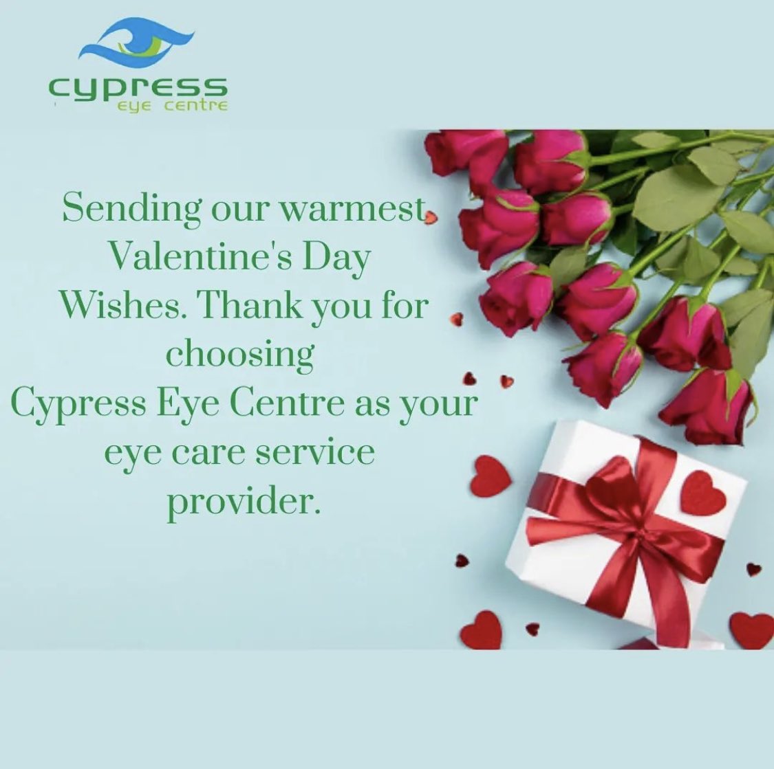 Wishing you everything that makes you happy, today and always. 
Have an amazing Valentine’s Day filled with feelings of love from all of us @cypresseyecentre 
.
.
#eyeclinicinmaitama #eyehealth #eyehealthtips #reels #eyecareprofessionals #lowvision #lens #frame #lenses