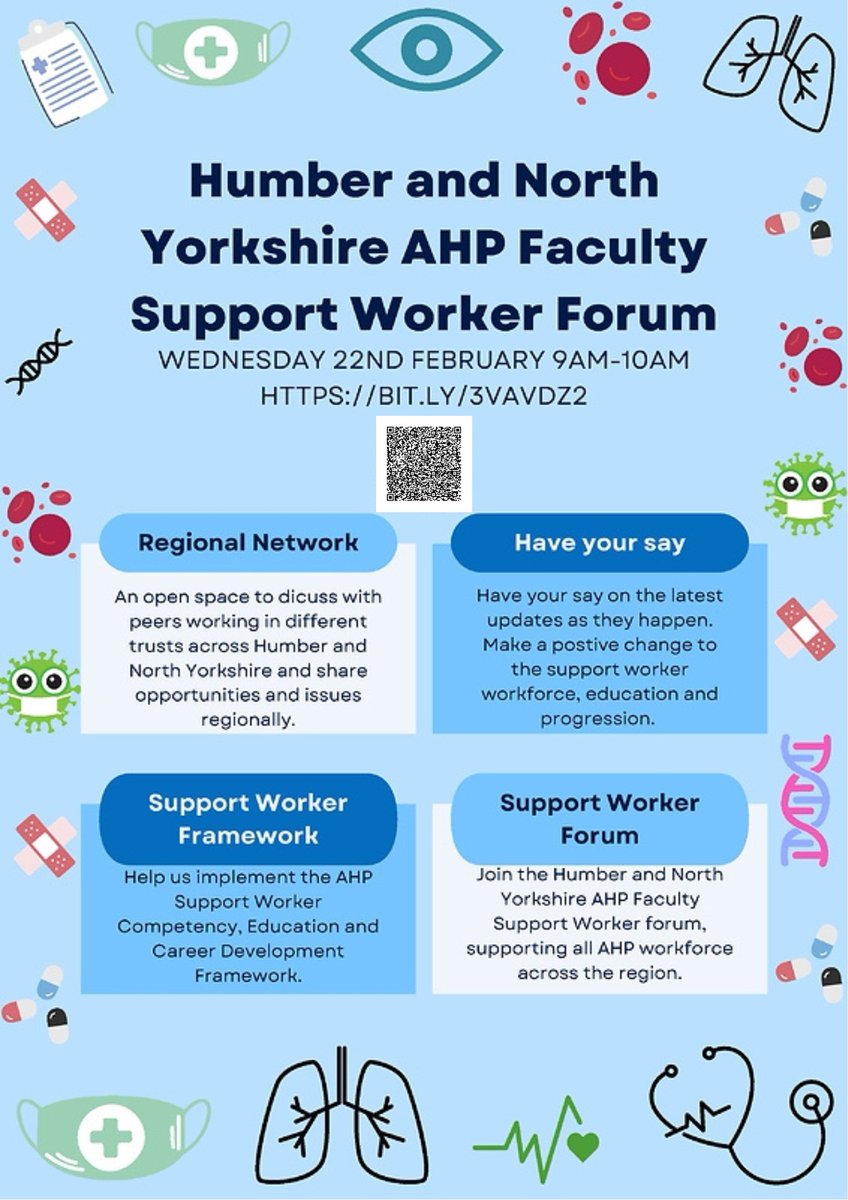 Are you an AHP Support Worker? Do you work within Humber and North Yorkshire? Join us for the next HNY AHP Faculty Support Worker Forum 22nd February 2023, 9am to 10am! #AHPSupportWorkers

Joining link below⬇️
Meeting ID: 311 631 163 756
Passcode: iTfyhu