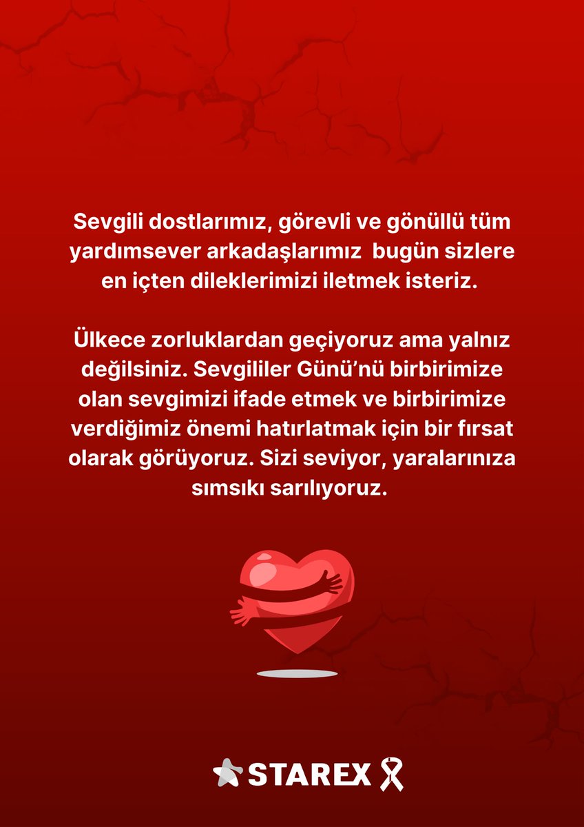 StarexTurkiye's tweet photo. Sevgili dostlarımız, görevli ve gönüllü tüm yardımsever arkadaşlarımız bugün sizlere en içten dileklerimizi iletmek isteriz. Ülkece zorluklardan geçiyoruz ama yalnız değilsiniz.++ https://t.co/gzq2ihHxbz