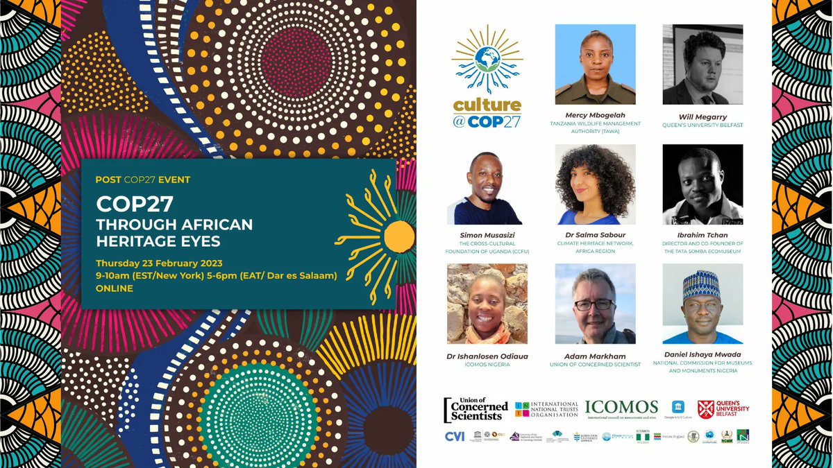 ICOMOS's tweet photo. 📢Together with #AfricanHeritageVoicesCOP27, we invite you to attend the online seminar discussing their experience at the #AfricanCOP - and their plans for the future.

🗓️ February 23, 2023
⏰ 3:00 PM - 4:00 PM CET
📄 Read the programme &amp; register: https://t.co/r3WHQqD4vf https://t.co/Ty2XG6bF5P