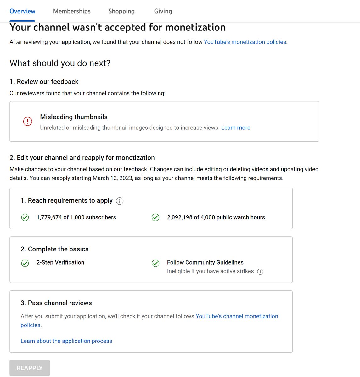 aptocdg's tweet photo. @TeamYouTube As you see there is no an option to submit an appeal. And with an appeal, we can prove that our content is original and not reused. Is there anyone more competent? Because you give incorrect information. https://t.co/rKJrpBrEzW