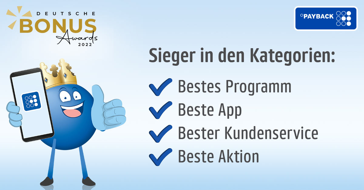 Freude! Wir haben bei den #Deutschen Bonus Awards in allen vier Kategorien den 1. Platz erreicht! 🏆🏆🏆🏆 PAYBACK wurde nicht nur als "Programm des Jahres“, sondern auch für „die beste App“, den „besten Kundenservice“ und "die beste Aktion“ ausgezeichnet. 
#DANKE