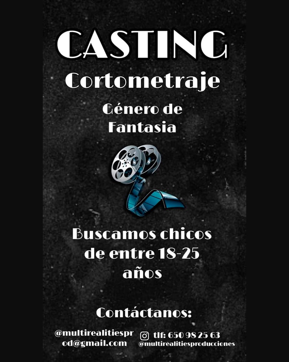 JuventudGijon's tweet photo. 🎥Casting Cortometraje Fantasía🎥
🗣️Estudiantes del CISLAN buscan 3 actores jóvenes, entre 18 y 25 años para proyecto Fin Ciclo
🎬Rodaje en Castropol
Contacto Interesesados 👇
📩multirealitiesprod@gmail.com
📱650 98 25 63
#cortometraje #cine #CISLAN #Asturias https://t.co/8IqJAGQVdi