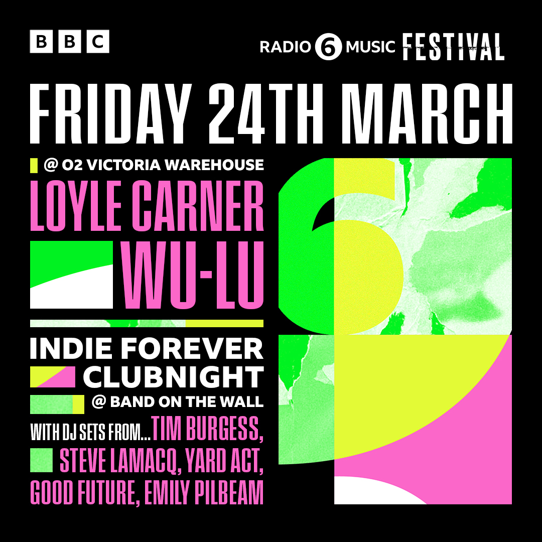 BBC6Music's tweet photo. 🗓 Friday 24th March
@O2VicWarehouse, Manchester

✨@LoyleCarner 
✨@wulumusic 

🎸 Indie Forever Clubnight @bandonthewall 

✨ @Tim_Burgess 
✨@steve_lamacq 
✨@YardActBand 
✨@goodfuturemusic 
✨@empilbeam 

#6MusicFestival https://t.co/EoBW1YRqTd