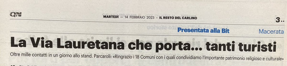 camminiloreto's tweet image. Parlano di noi @CarlinoMacerata #Bit #Bit2023 #BitMilano #ViaLauretana #CamminiLauretani @RegioneMarcheIT @bitmilano @ComuneMacerata “Sulla strada che porta turisti” di Paola Pagnanelli