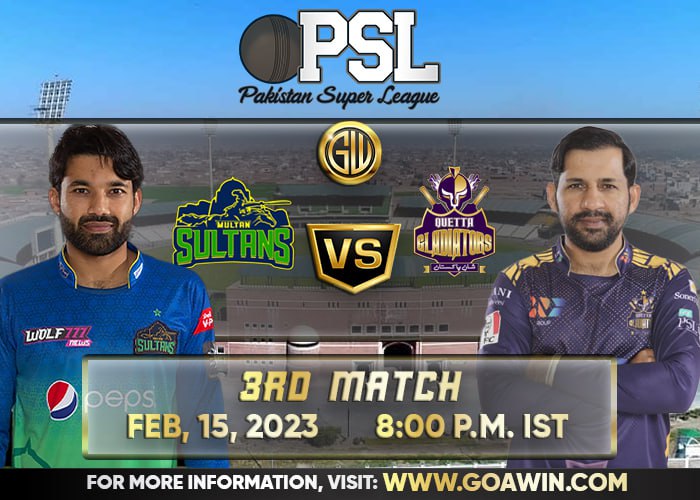 gocricketlovers's tweet photo. PAKISTAN SUPER LEAGUE 2023
3️⃣rd M_A_T_C_H
MULTAN SULTANS 🆚 QUETTA GLADIATORS
🏟 Quetta Gladiators haven't performed to their potential in the last 3 seasons. Picking the Sultans to win the game based on their form and home record.
#GoAWin #3rdMatch #PSL2023 https://t.co/FxfJUlqG8q