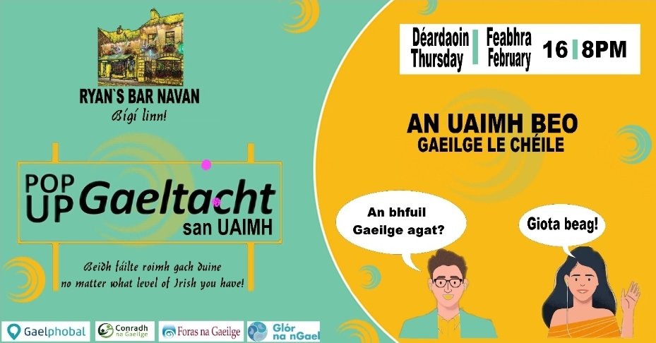 Pop-up Gaeltacht san Uaimh oíche Dhéardaoin <a href="/popupgael/">Pop Up Gaeltacht</a>
