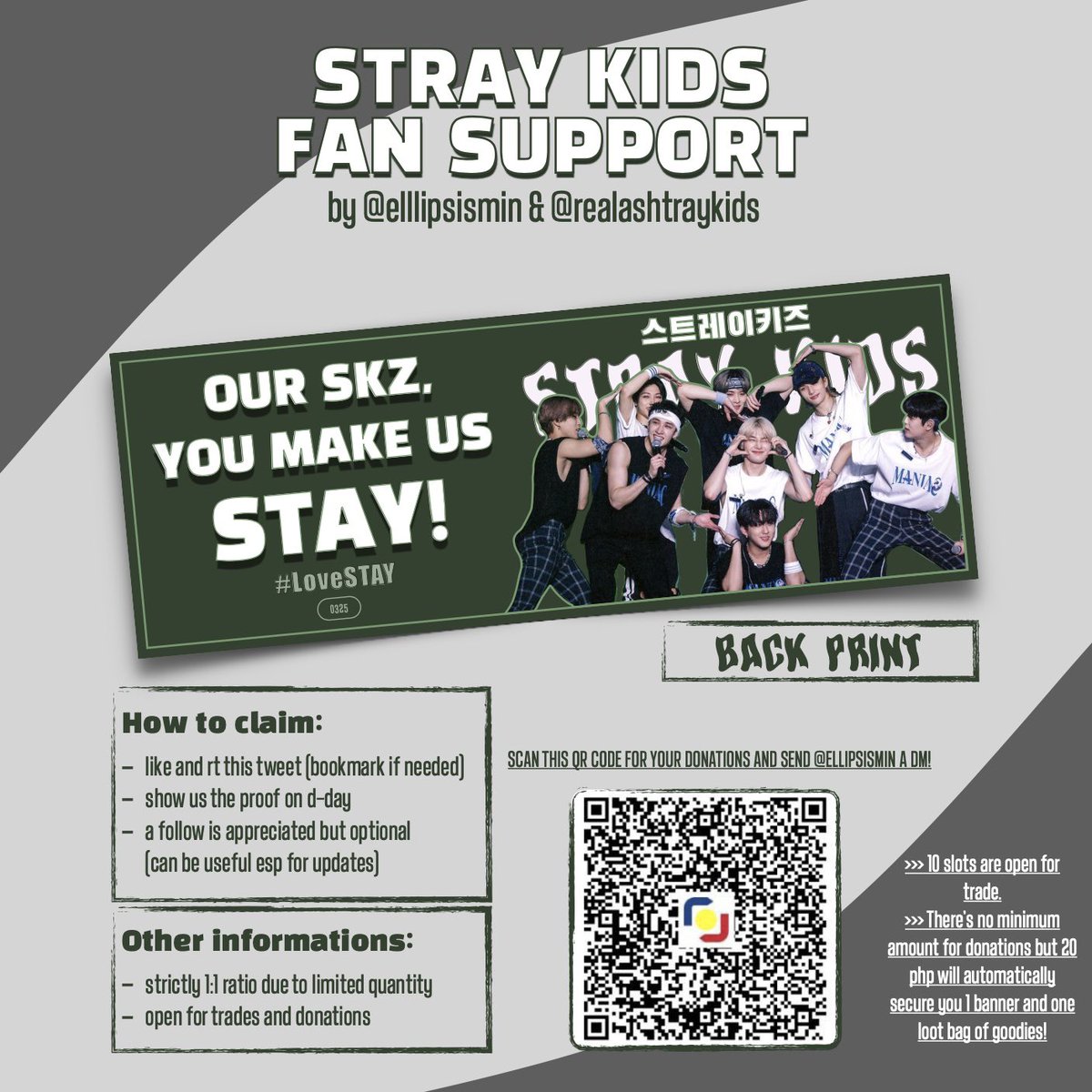 realashtraykids's tweet photo. STRAY KIDS OT8 FAN SUPPORT by @ellipsismin and @realashtraykids

Hand Banners and Goodie Loot Bags!

🗓️ March 11 &amp; 12, 2023
TIME &amp; VENUE: TBA

— rt &amp; like (following is optional)

since this is super limited, we will be accepting donations! 🫶🏼

#SKZinManila2023 #SKZinMNL2023 https://t.co/IoxCME0vJl