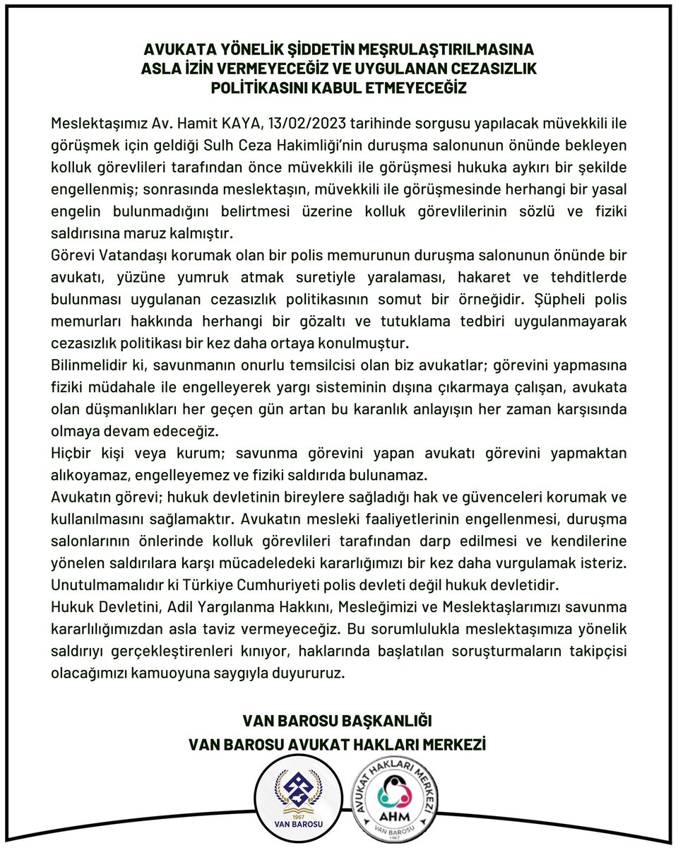 VanBaro's tweet photo. AVUKATA YÖNELİK ŞİDDETİN MEŞRULAŞTIRILMASINA İZİN VERMEYECEĞİZ… https://t.co/01xBzxEQw2
