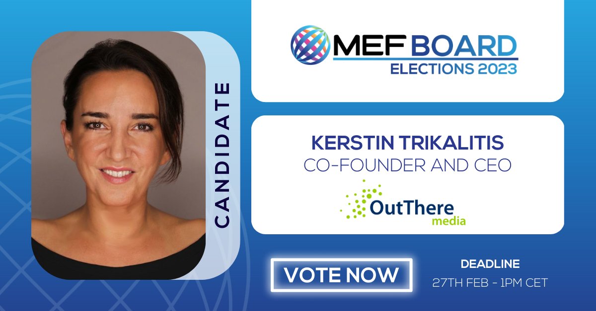 out_there_media's tweet photo. Out There Media co-founder and CEO, Kerstin Trikalitis, is a candidate in the upcoming elections for the Board of the Mobile Ecosystem Forum.
MEF Members can vote here: https://t.co/E2FMl0moDu
Thank you for your support!
#MEF #mobileadvertising #mobilemarketing #richmessaging https://t.co/OYJCZZUFkN