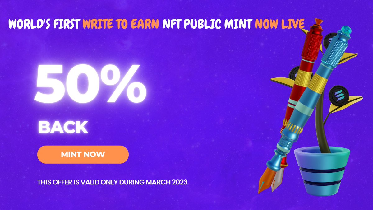 World's first "Write to Earn" NFT public Mint Now Live 😍

0.5 Sol back to your wallet. This offer is valid only during March 2023

Join the NFT revolution and mint your own NFT now 🚀

Mint Now: mint.blockfy.org

#NFT #NFTs #NFTCommmunity