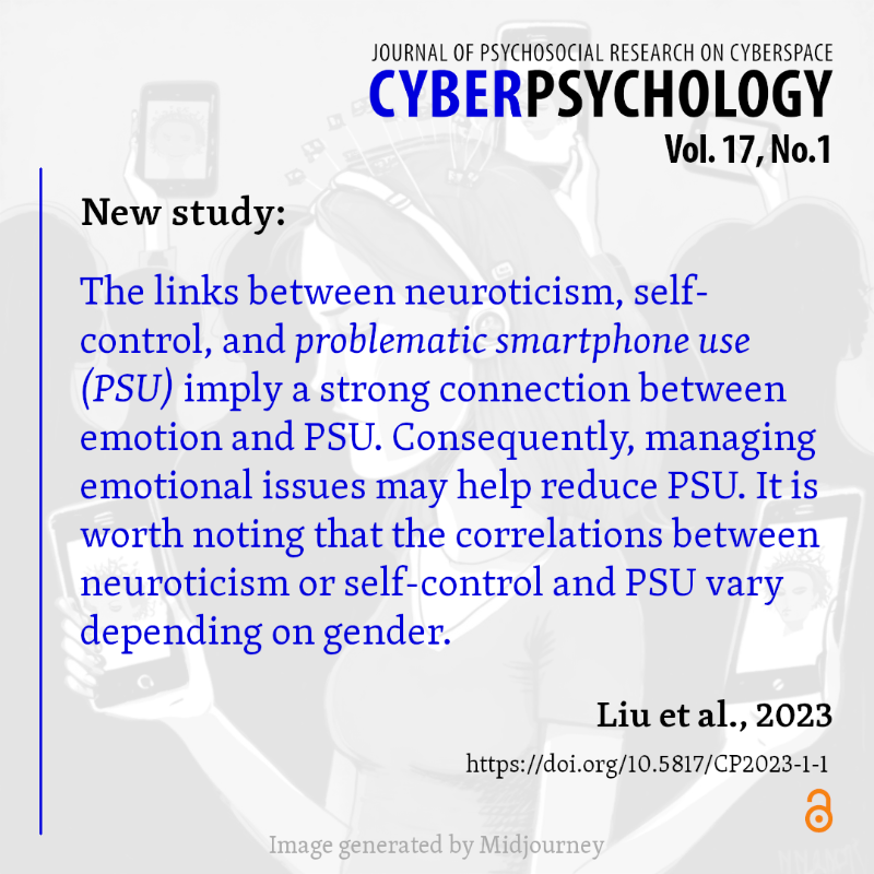 CyberPsy_jn's tweet photo. Are problems with self-control or neuroticism related to problematic smartphone use? 📱😕
A new study suggests they are, though the associations differ for men and women. Read the full findings 👇
#problematicuse #smartphones #selfcontrol #neuroticism